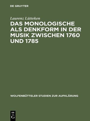 cover image of Das Monologische als Denkform in der Musik zwischen 1760 und 1785